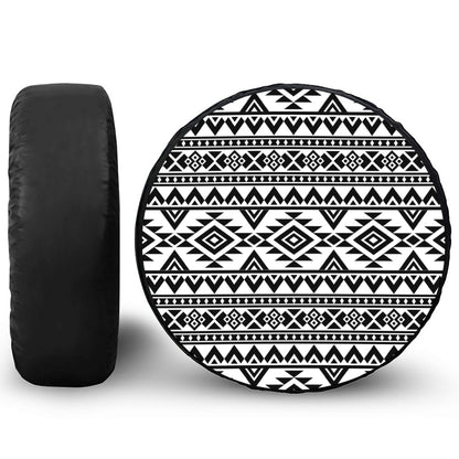 White And Black Aztec Pattern Print Tire Cover
