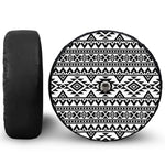 White And Black Aztec Pattern Print Tire Cover With Camera Hole