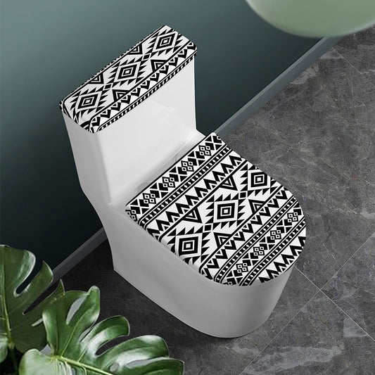 White And Black Aztec Pattern Print Toilet Lid And Tank Cover Set