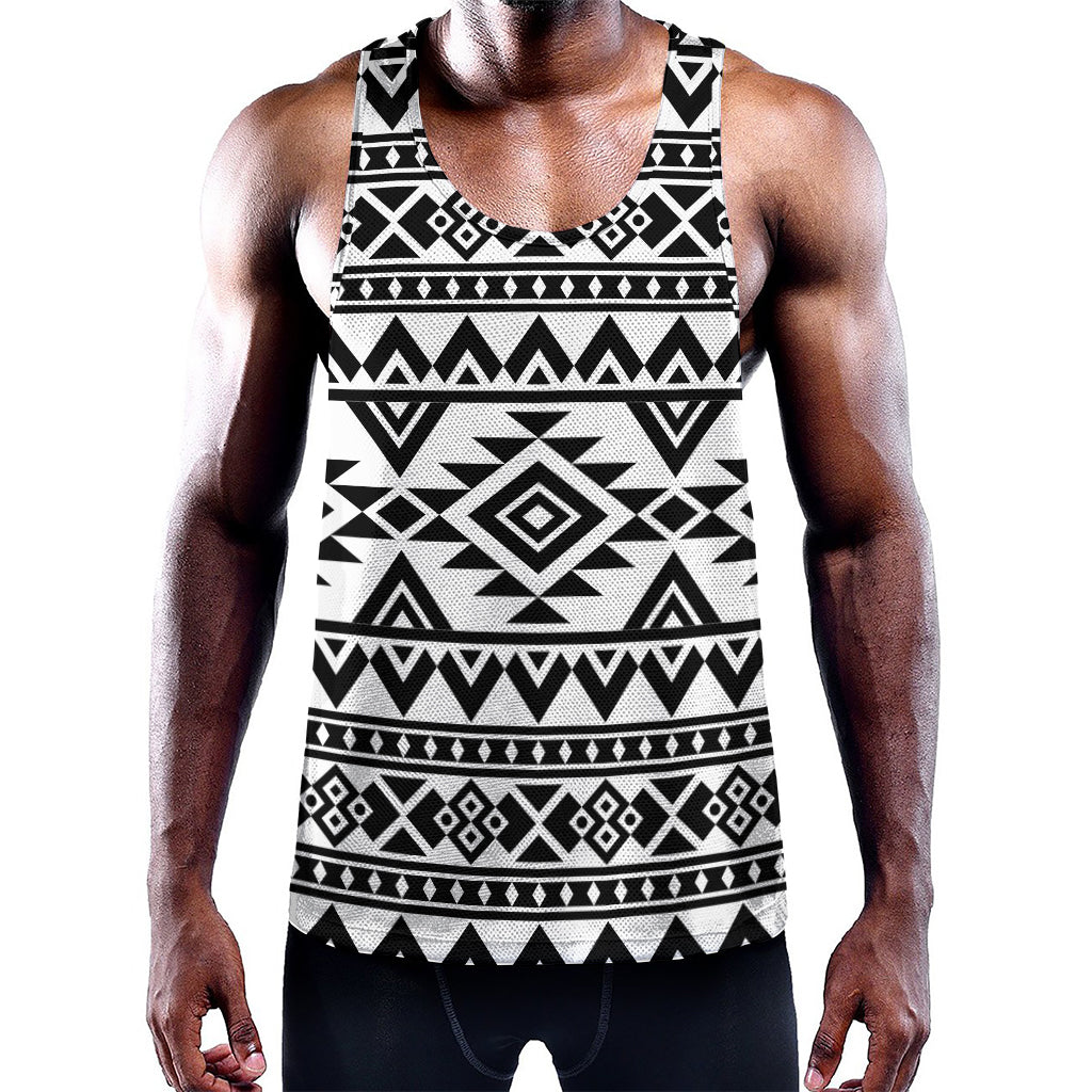White And Black Aztec Pattern Print Training Tank Top