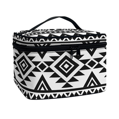 White And Black Aztec Pattern Print Travel Makeup Bag