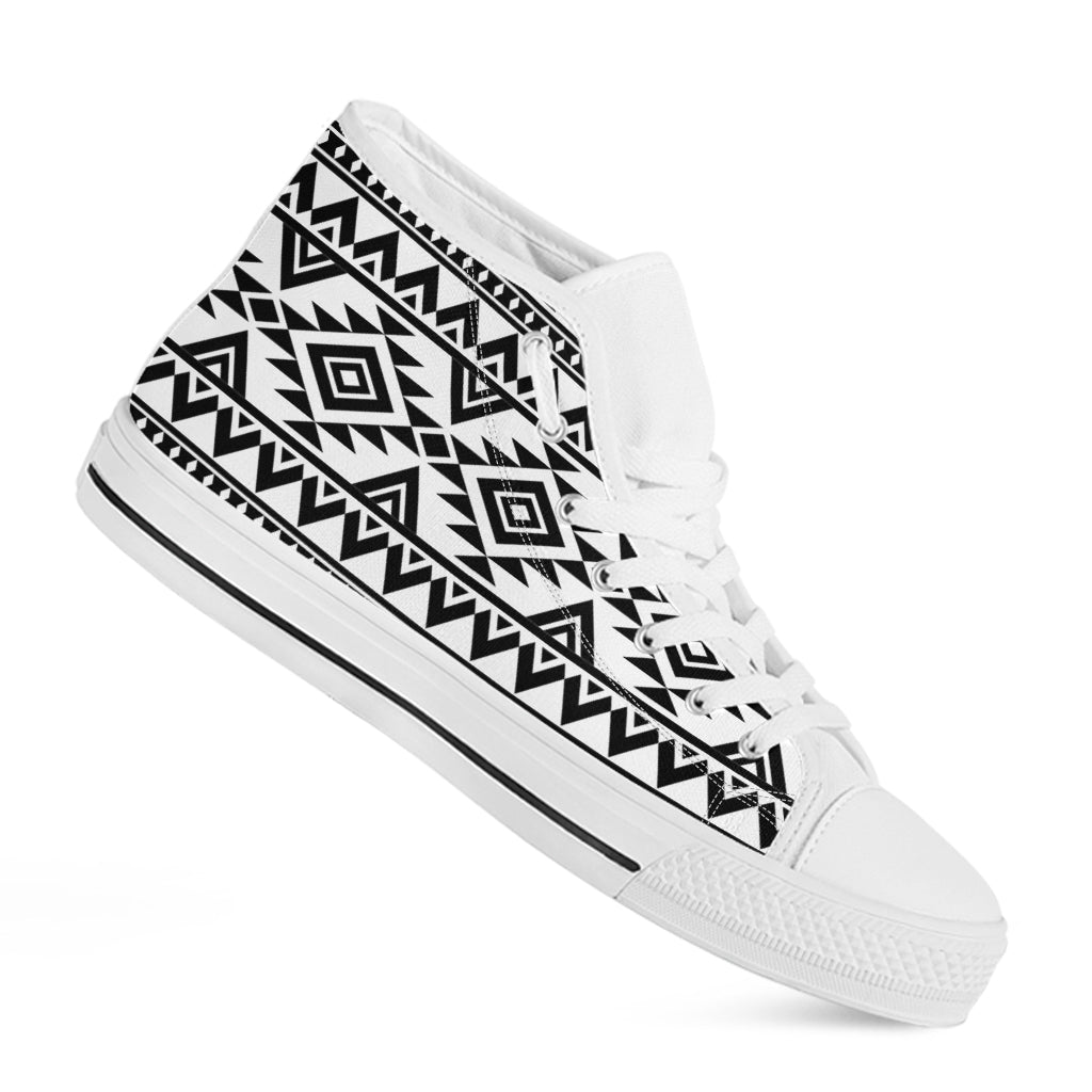 White And Black Aztec Pattern Print White High Top Sneakers