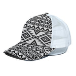 White And Black Aztec Pattern Print White Mesh Trucker Cap