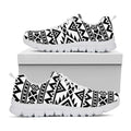 White And Black Aztec Pattern Print White Running Shoes