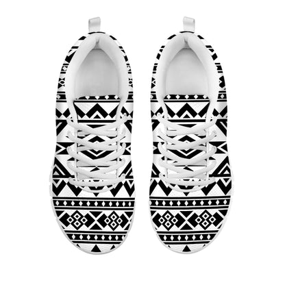 White And Black Aztec Pattern Print White Running Shoes