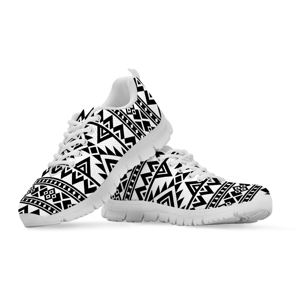 White And Black Aztec Pattern Print White Running Shoes