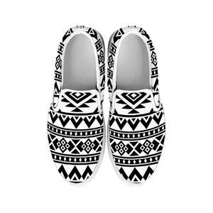 White And Black Aztec Pattern Print White Slip On Sneakers