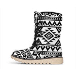 White And Black Aztec Pattern Print Winter Boots