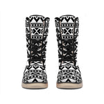 White And Black Aztec Pattern Print Winter Boots