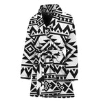 White And Black Aztec Pattern Print Women's Bathrobe