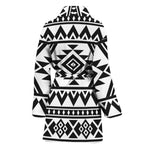 White And Black Aztec Pattern Print Women's Bathrobe