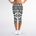 White And Black Aztec Pattern Print Women's Capri Leggings