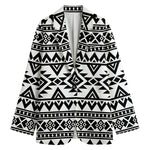 White And Black Aztec Pattern Print Women's Cotton Blazer