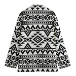 White And Black Aztec Pattern Print Women's Cotton Blazer