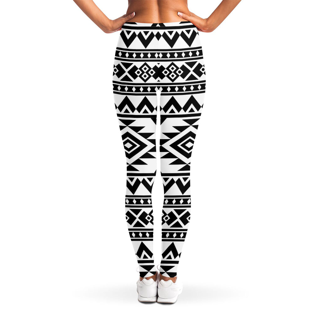 White And Black Aztec Pattern Print Women's Leggings