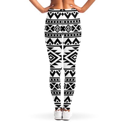 White And Black Aztec Pattern Print Women's Leggings