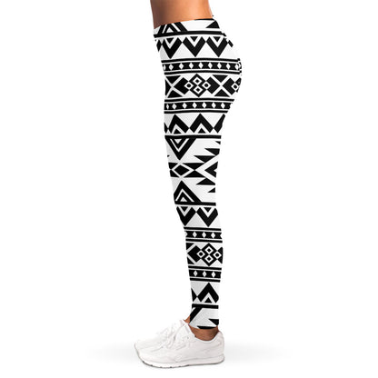 White And Black Aztec Pattern Print Women's Leggings