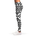 White And Black Aztec Pattern Print Women's Leggings