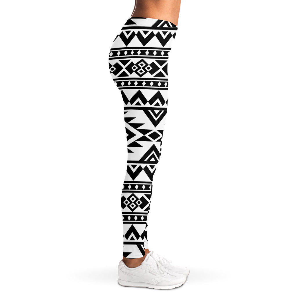 White And Black Aztec Pattern Print Women's Leggings