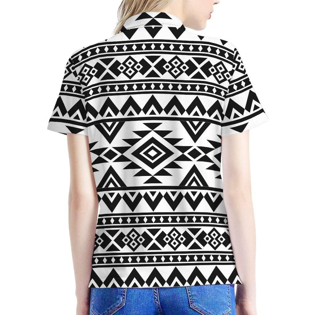 White And Black Aztec Pattern Print Women's Polo Shirt