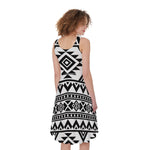 White And Black Aztec Pattern Print Women's Sleeveless Dress