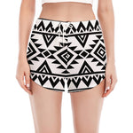 White And Black Aztec Pattern Print Women's Split Running Shorts