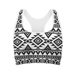 White And Black Aztec Pattern Print Women's Sports Bra