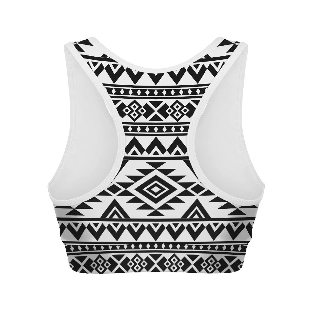 White And Black Aztec Pattern Print Women's Sports Bra