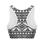 White And Black Aztec Pattern Print Women's Sports Bra