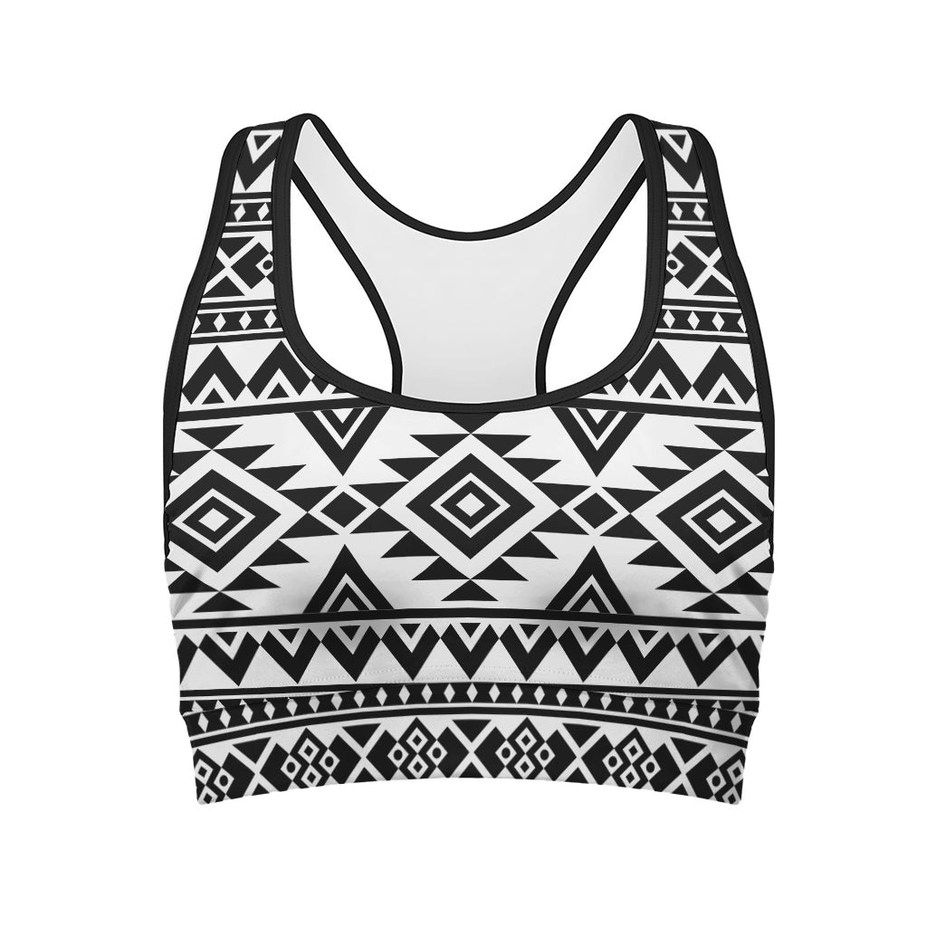 White And Black Aztec Pattern Print Women's Sports Bra