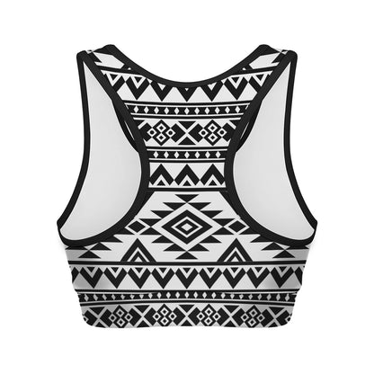 White And Black Aztec Pattern Print Women's Sports Bra
