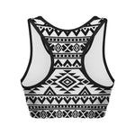 White And Black Aztec Pattern Print Women's Sports Bra