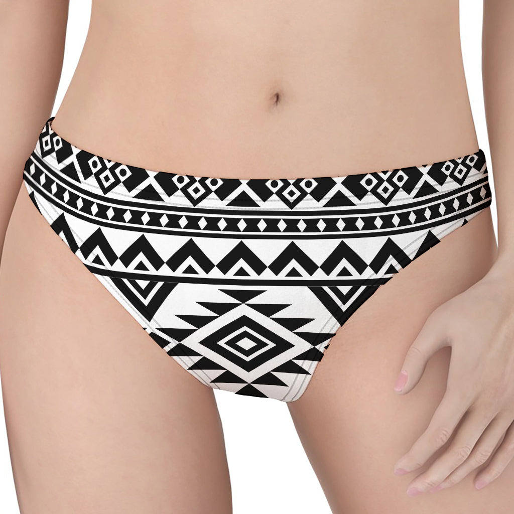 White And Black Aztec Pattern Print Women's Thong