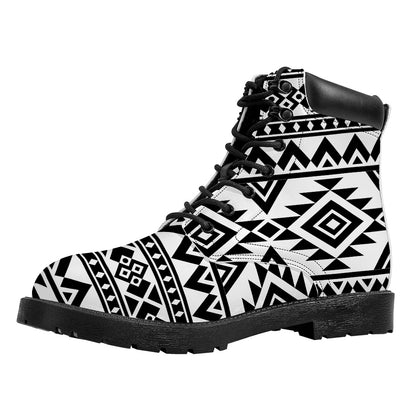 White And Black Aztec Pattern Print Work Boots