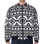 White And Black Aztec Pattern Print Zip Sleeve Bomber Jacket