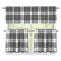White And Black Border Tartan Print 3 Piece Kitchen Curtains