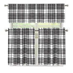 White And Black Border Tartan Print 3 Piece Kitchen Curtains