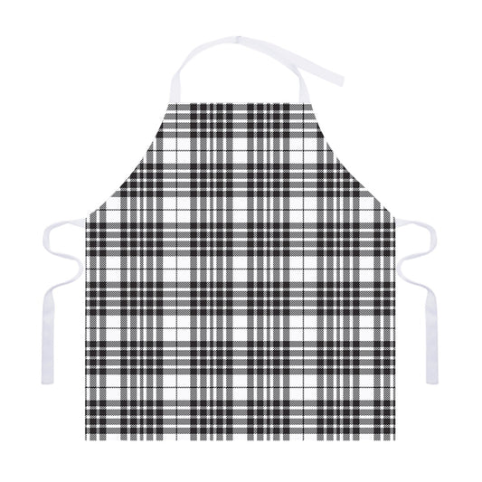 White And Black Border Tartan Print Adjustable Apron