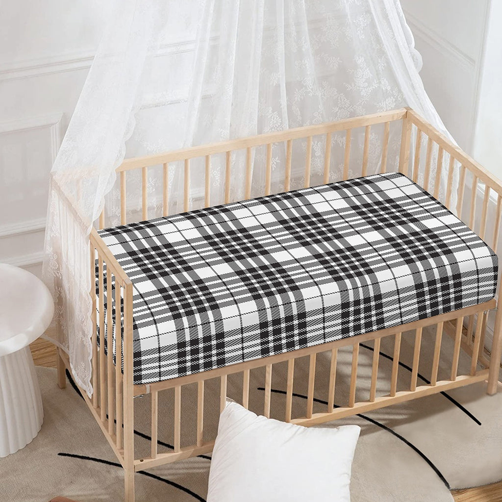 White And Black Border Tartan Print Baby Crib Sheet