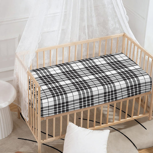 White And Black Border Tartan Print Baby Crib Sheet