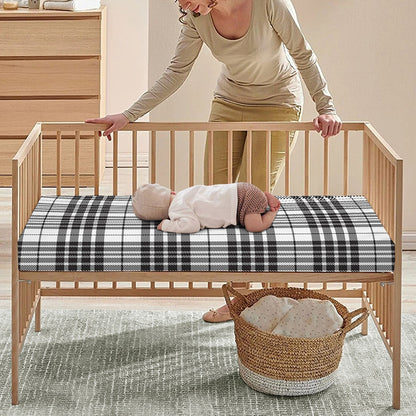 White And Black Border Tartan Print Baby Crib Sheet
