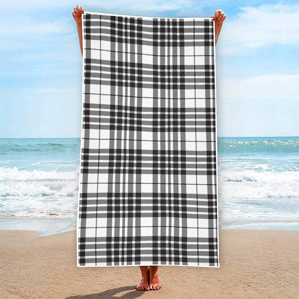 White And Black Border Tartan Print Beach Towel