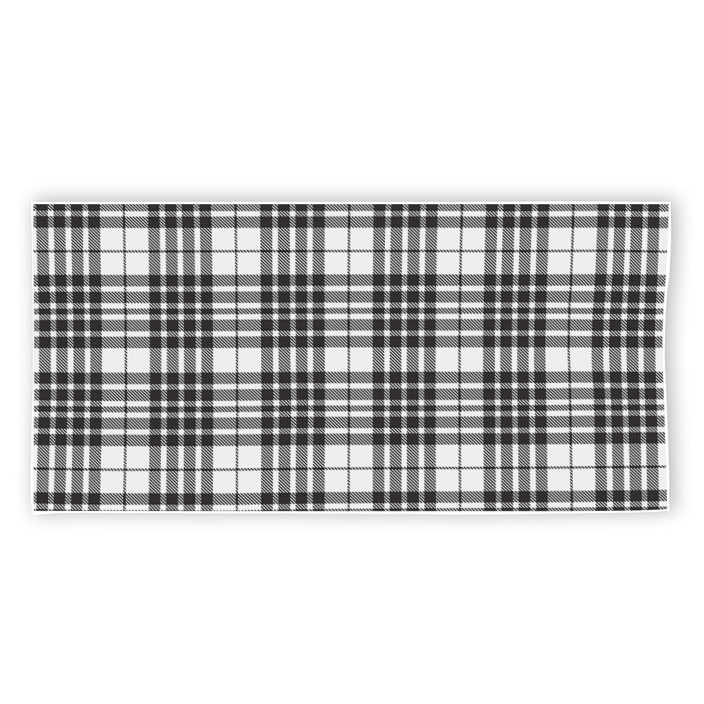 White And Black Border Tartan Print Beach Towel