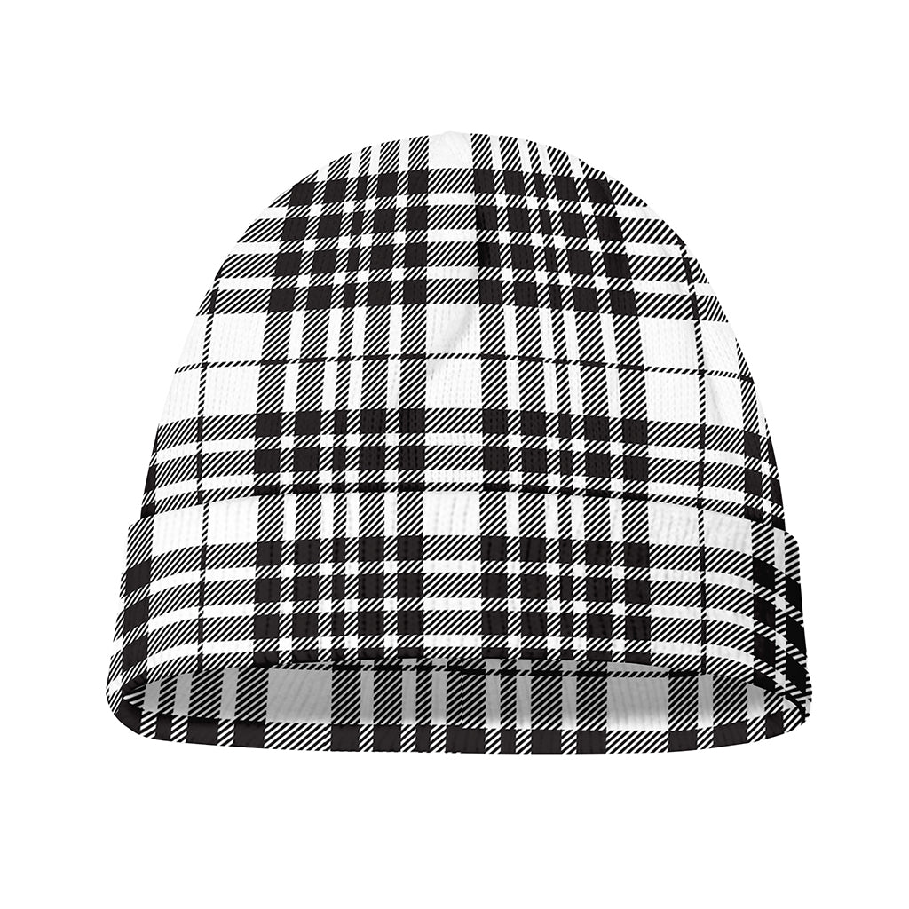 White And Black Border Tartan Print Beanie