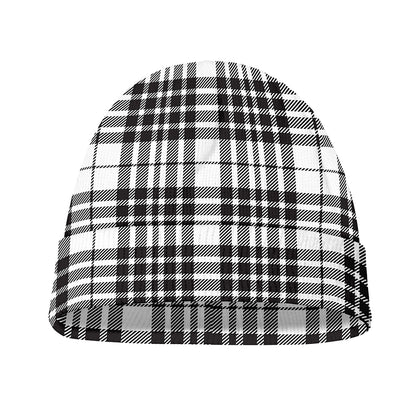 White And Black Border Tartan Print Beanie