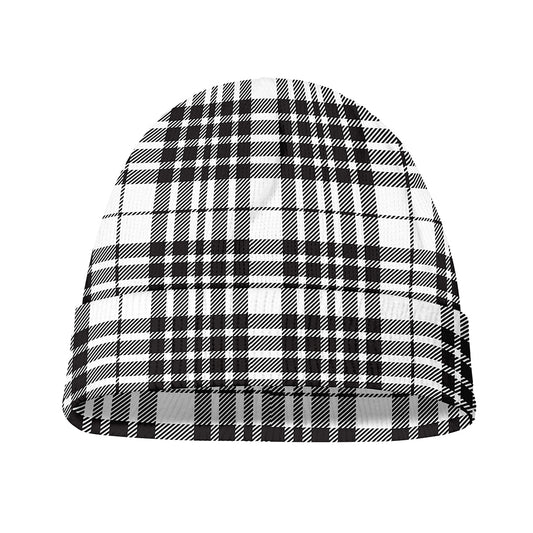 White And Black Border Tartan Print Beanie
