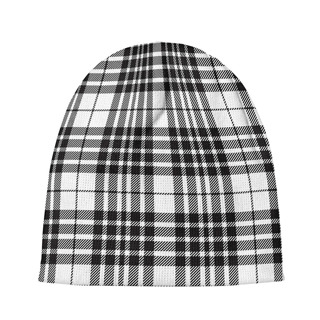 White And Black Border Tartan Print Beanie