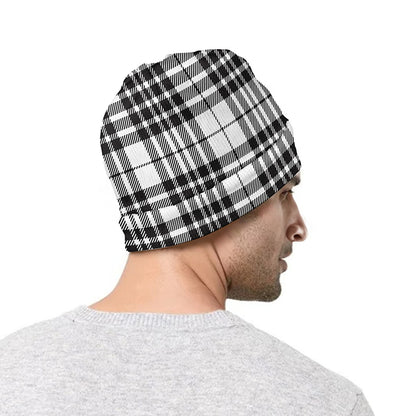 White And Black Border Tartan Print Beanie