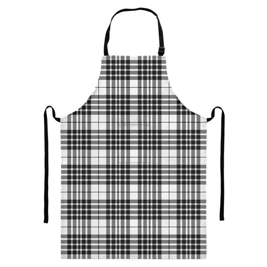 White And Black Border Tartan Print Bib Apron With Pocket