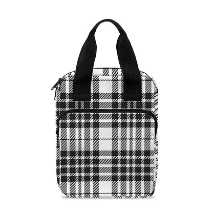 White And Black Border Tartan Print Bible Tote Bag